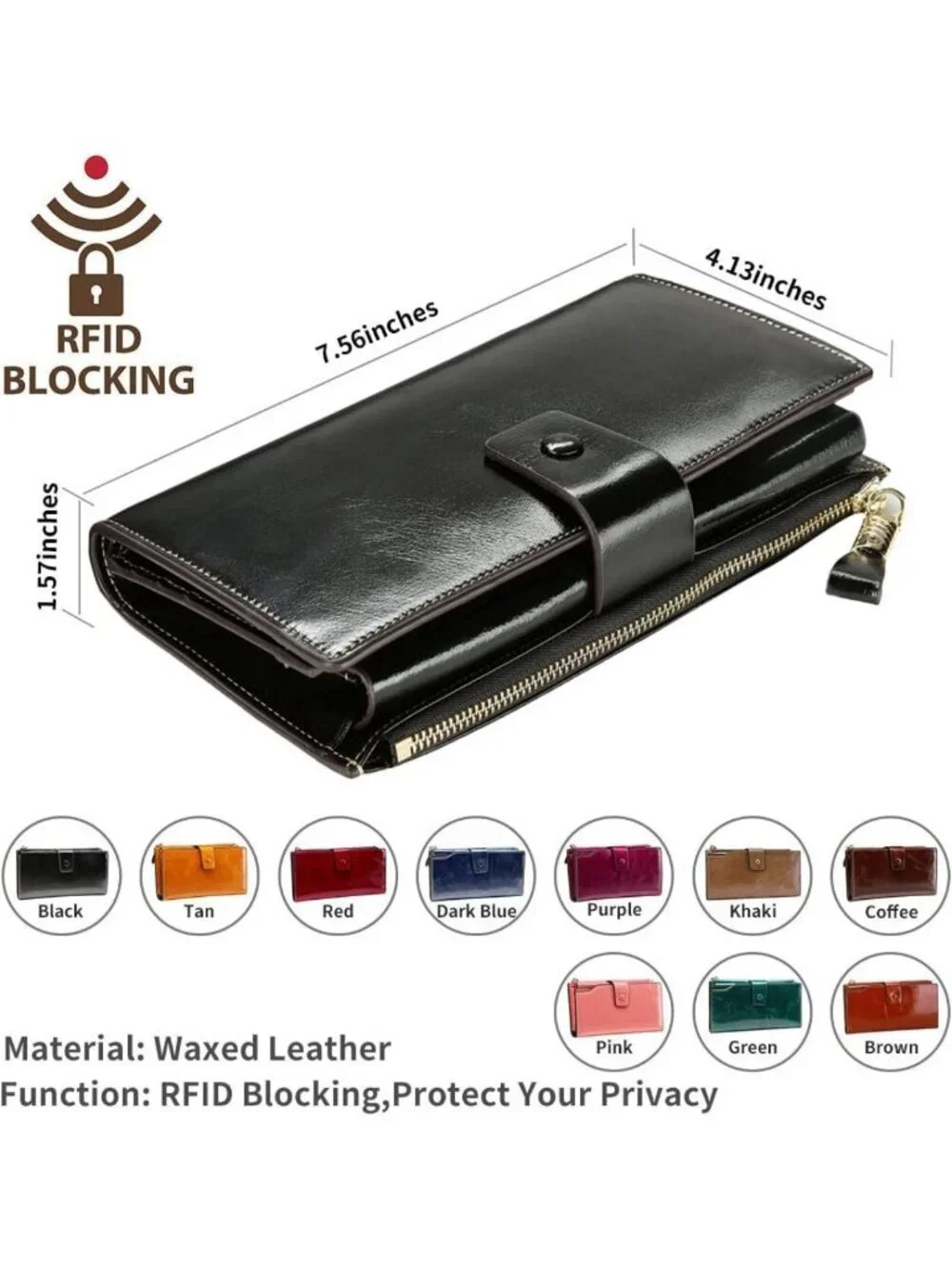 Luxury Genuine Leather RFID Blocking Wallet Clutch - Large Capacity Card Holder